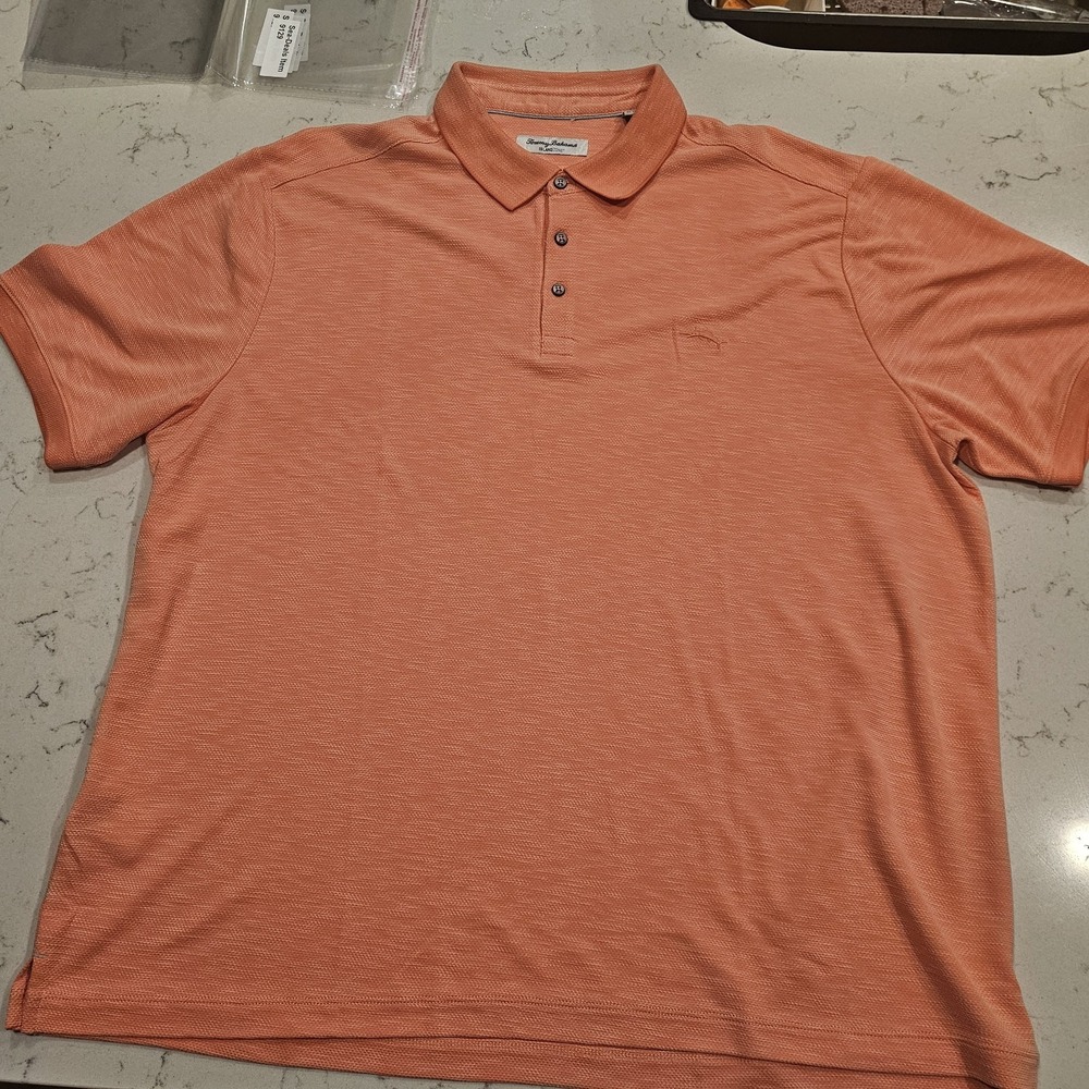 Tommy Bahama Polo Shirt Mens XL Salmon ColorI sland Zone Short Sleeve Tencel - Picture 2 of 8